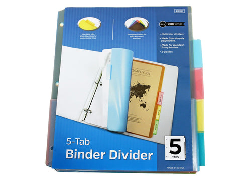 Wholesale School Supplies 5 Tab Binder Dividers Sold in Bulk